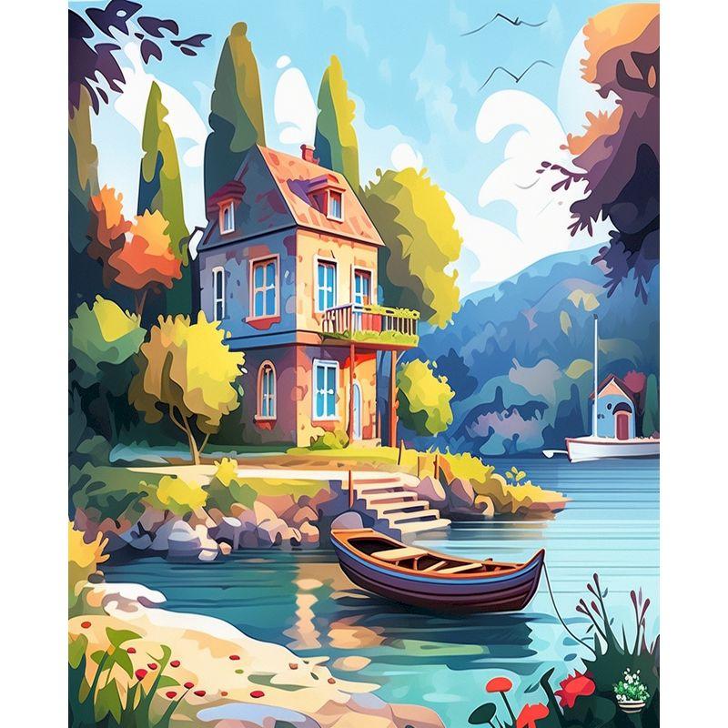GATYZTORY Pittura con i Numeri Paesaggio di Montagna Arte da Parete Cornice Fai-da-te Quadro con i Numeri Foresta Tela Acrilica Decorazione per la Casa Regalo