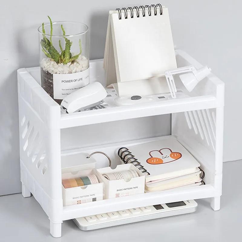 New Multifunctional Double-layer Storage Rack Shelf Plastic Rectangular Desk Desktop Shelves Cosmetic Sundries Organizer Holders