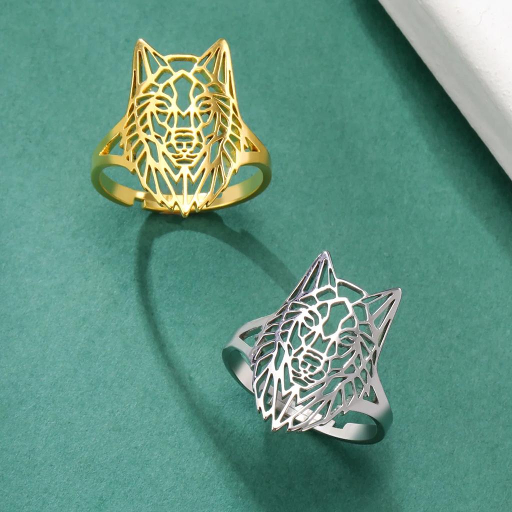 Cazador Gold Color Wolf Rings for Men Women Stainless Steel Animal Adjustable Couple Rings Party Punk Jewelry Birthday Gift 2026