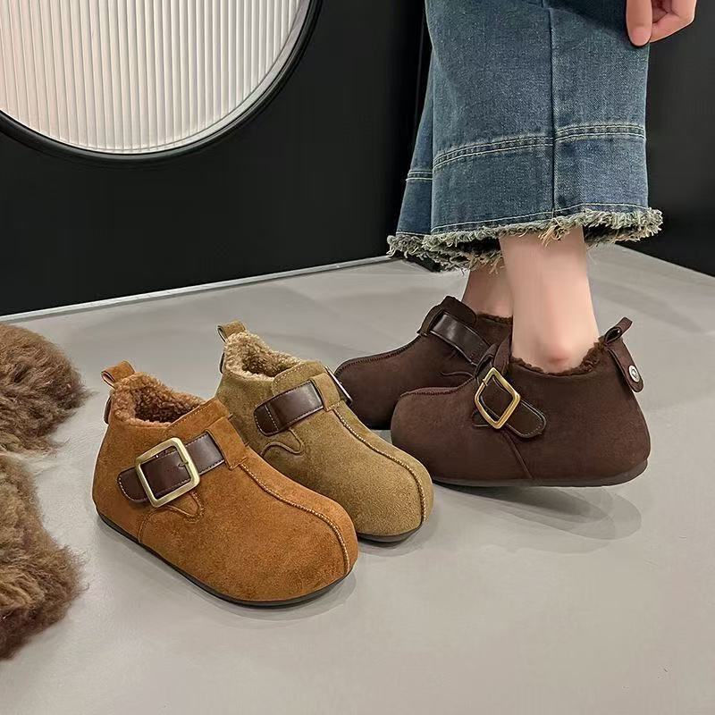 Round head heightened thick-soled Birkenstocks winter new small velvet cotton shoes