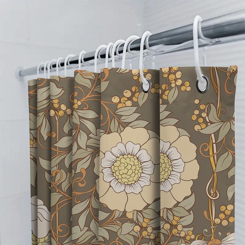 Vintage Floral Elegance: Warm Toned Art Nouveau Shower Curtain For A Classic And Romantic Bathroom Dcor