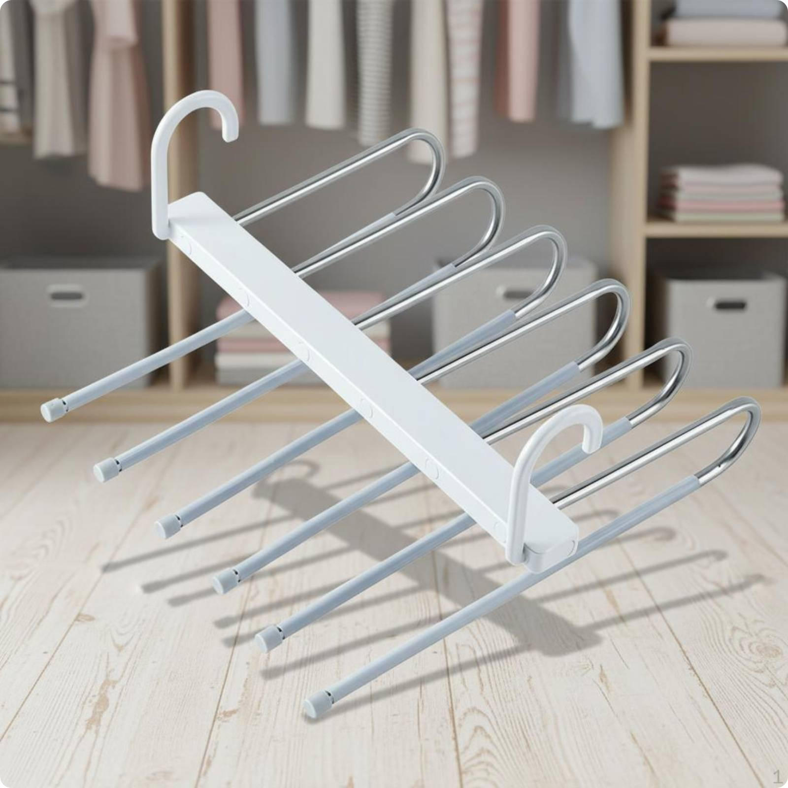 Foldable MultiBar Pants Hanger Stainless Six metalBar Trouser Rack Scarf Holder White белый