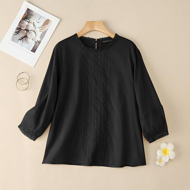 ZANZEA Dámská ležérní bavlněná halenka s kulatým výstřihem a 3/4 rukávy