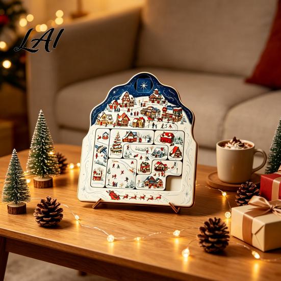Christmas Puzzle Ornament Advent Calendar Wooden Countdown Home Decor Xmas for Table Mantel Holiday Commemorative Gifts