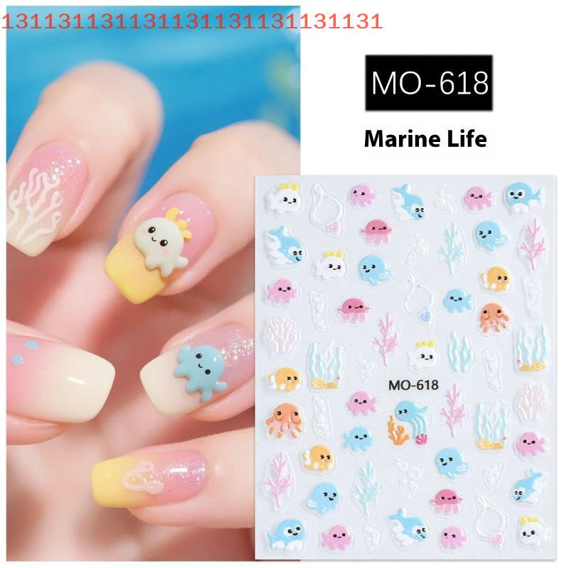 Geprägte Seestern Krake Koralle Meer Strand Thema Nagelaufkleber für Nagelkunst Dekoration 3D Sommer Cartoon Nagelsticker
