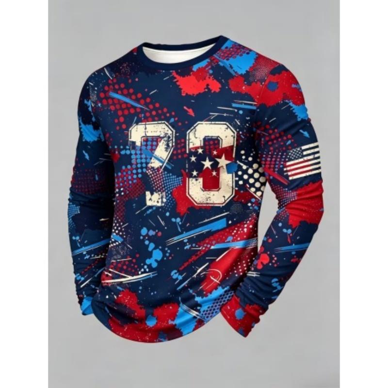 Men's Casual Autumn and Winter Printed Long-sleeved Crew Neck T-shirt
