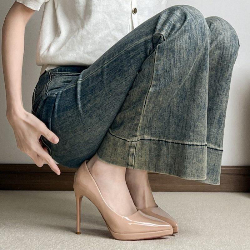 Fashion New Solid Color Pumps Women High Heel Shoes Female Fashion Patent Leather Sexy Pointed Toe Thin Heel Wedding Shoes