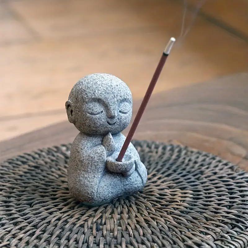 3pcs Japanese Monk Statue Praying Zen Sandstone Mini Baby Buddha Idol Figurine for Wealth Good Luck Bosatsu Feng Shui Home Décor
