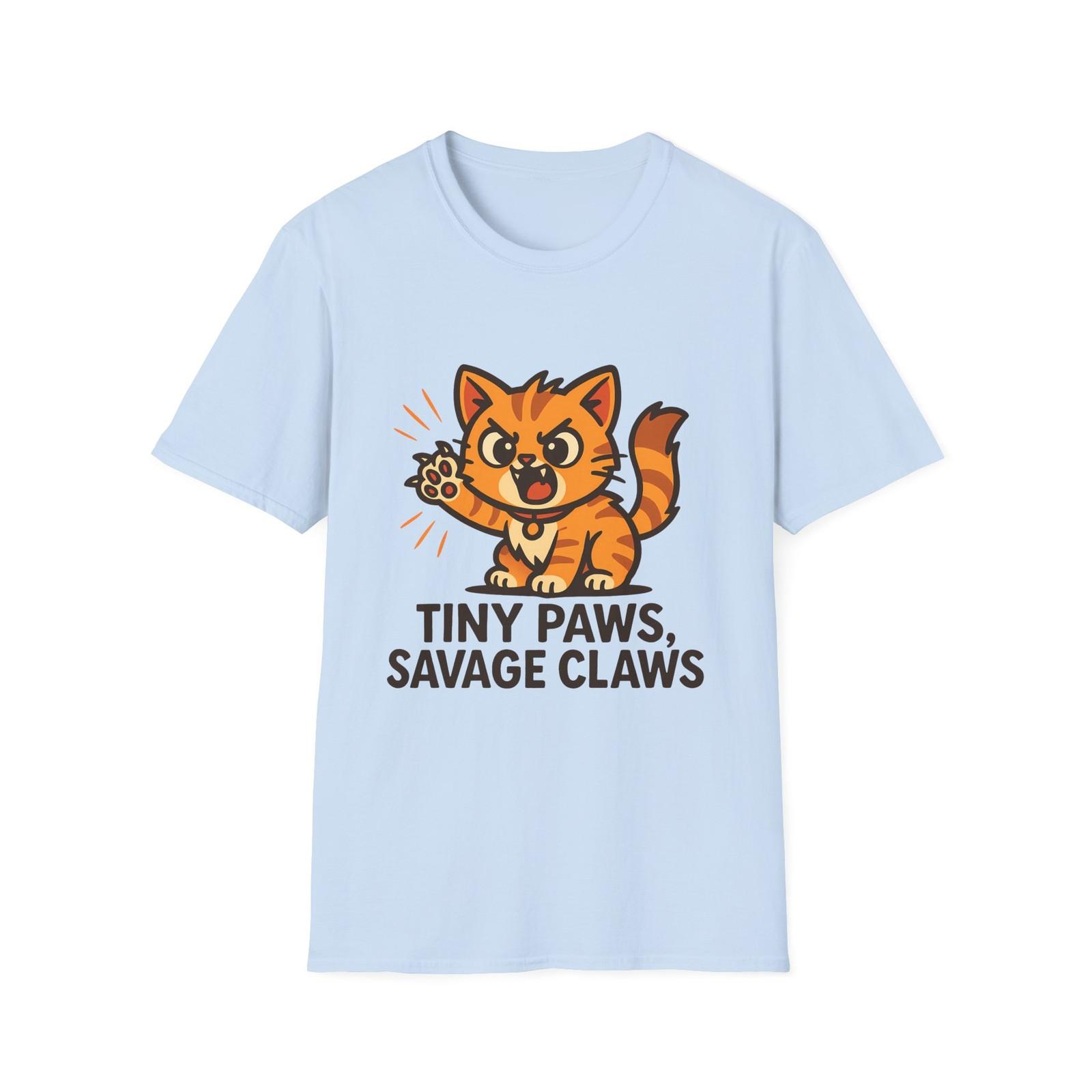 Unisex Softstyle T-Shirt Mens Womens Tees Top Tabby Kitten Humor Tiny Paws Savage Claws Funny Cat Tee S