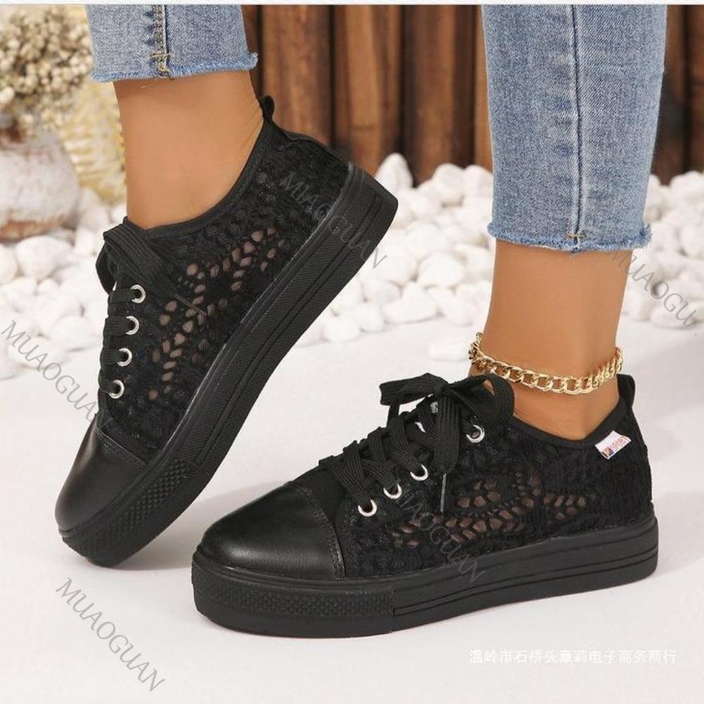 Fashion Spring Summer Women's Shoes New Hollow Mesh Breathable Sneakers Thick Bottom Casual Single Shoe Female Lace-up Vulcanize Shoes