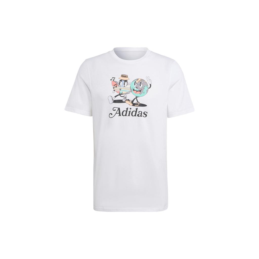 Adidas Originals Trefoil Enjoy Graphic Tee With Cartoon Letter Logo Print Men Tops White IT8185
