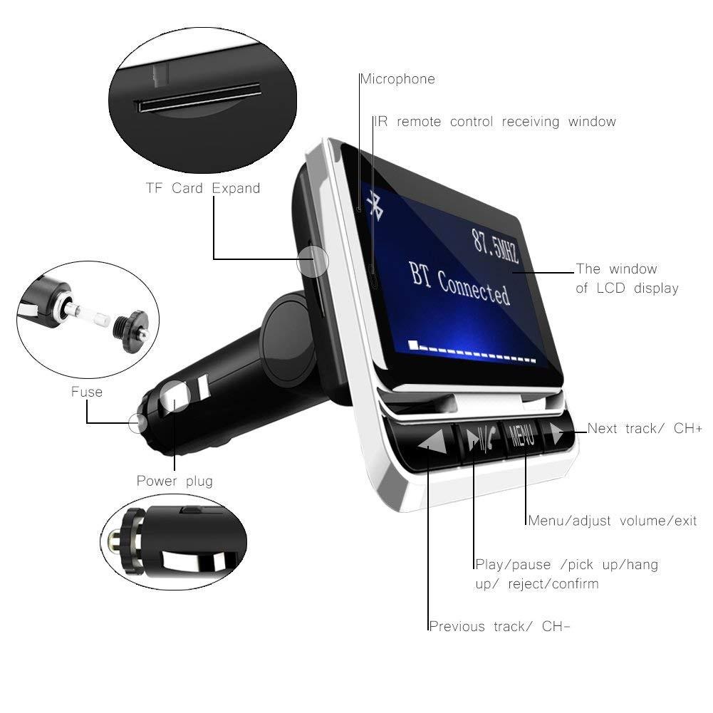 Velký LCD displej Bezdrátový FM vysílač Bluetooth Podpora hudebního přehrávače do auta TF/SD/MMC/MP3/CD/DVD