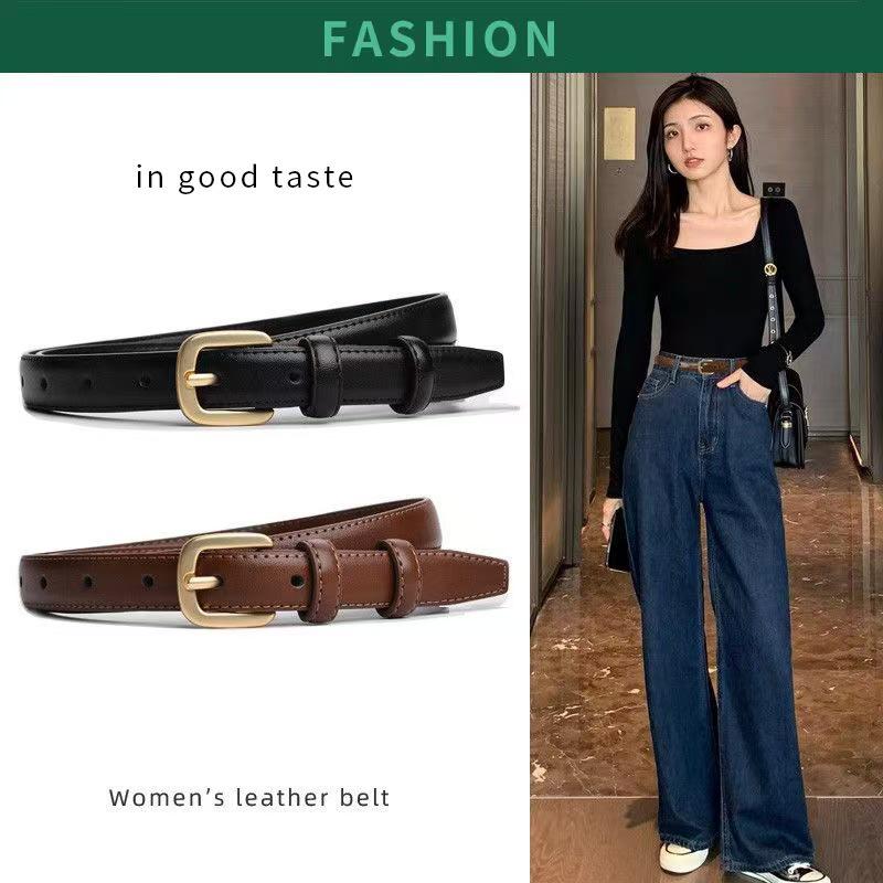 Women's Versatile Thin Leather Belt with Square Buckle - Dress Decoration or Jeans Accessory