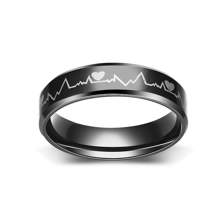 Korean Style Titanium Steel Electrocardiogram Heartbeat Ring