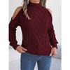 Women's Knitted Sweater Autumn/Winter Top Casual Cable-Knit Off-Shoulder Half-High Neck Long-Sleeved Pullover Women's Wear