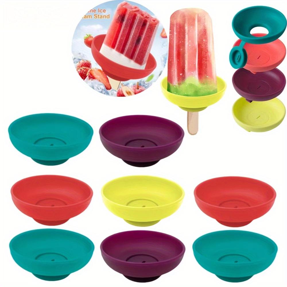 8pcs Silicone Ice Cream Holder Stand Set, Summer Popsicle Holder, Leak Proof Cone Support with Drip Guard,