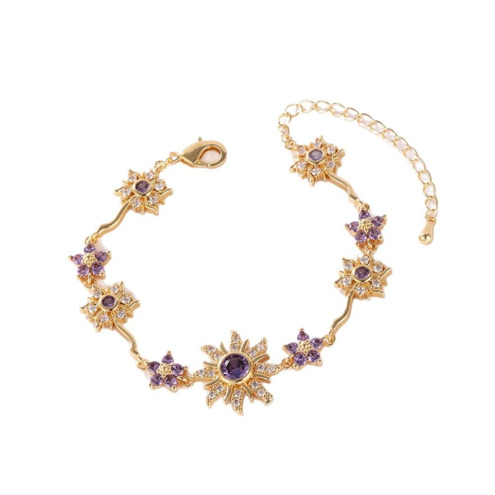 Exquisite Pink Cubic Zirconia Chain Luxury Shiny Rhinestone Bangle  Jewelry Gifts золотой