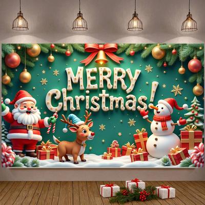 Merry Christmas Banner Colorful Santa Claus Reindeer Christmas Theme Party Decor Backdrop Xmas New Year Photography Background