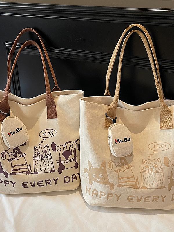 Autumn Winter Lightweight Canvas Tote Bag - Versatile Large Capacity Shoulder Bag for Women and College Students