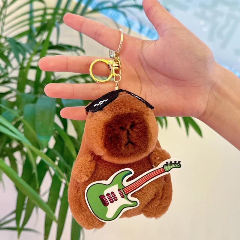 1-20PCS Cute Guitar Capybara Plush Toy Cartoon Guinea Pig Pendant Stuffed Doll Backpack Keychain Bag Car Key Ring Decor Kid Gift