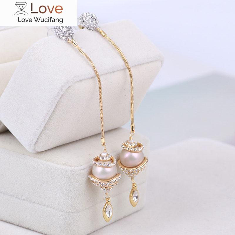 

Европейские и американские драгоценные камни жемчуг модные длинные элегантные милые японские и корейские женские серьги