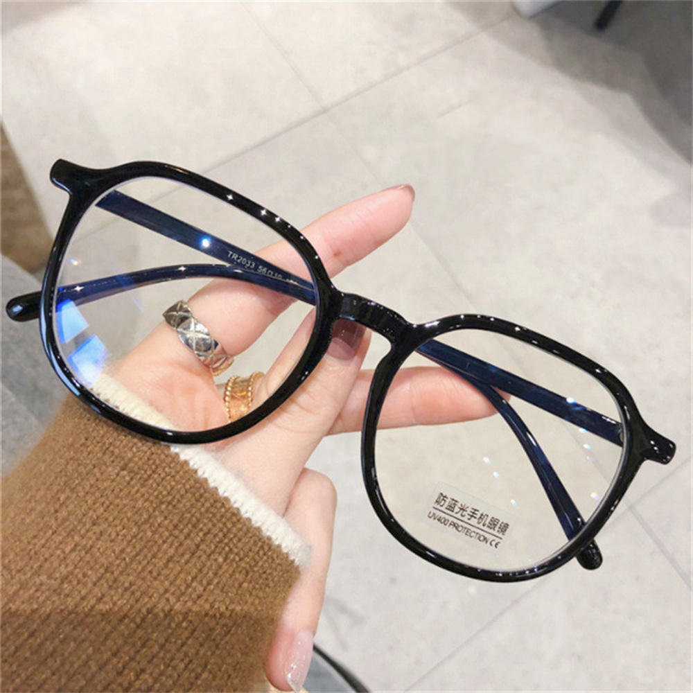 

Women Fake Glasses Anti-blue Light Large Frame Glasses Transparent Lens Metal Frame Oversize Eyeglasses UV400 Protection Eyewear