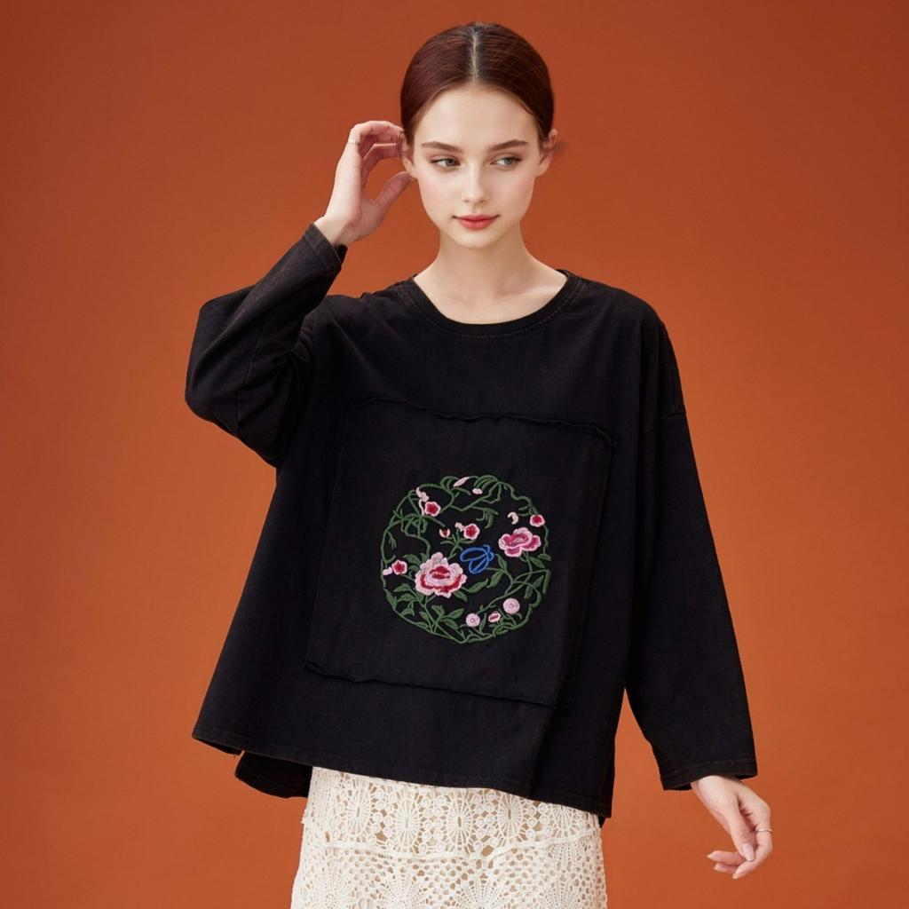 DIMANAF 2026 Summer Cotton T-shirt Women Flower printing Short Sleeve Loose Green Blue T-shirt