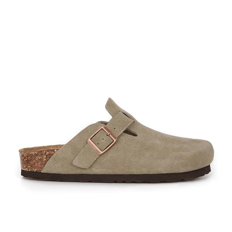 Premium cowhide version~ Baotou leather buckle with casual platform shoes slippers women's half drag