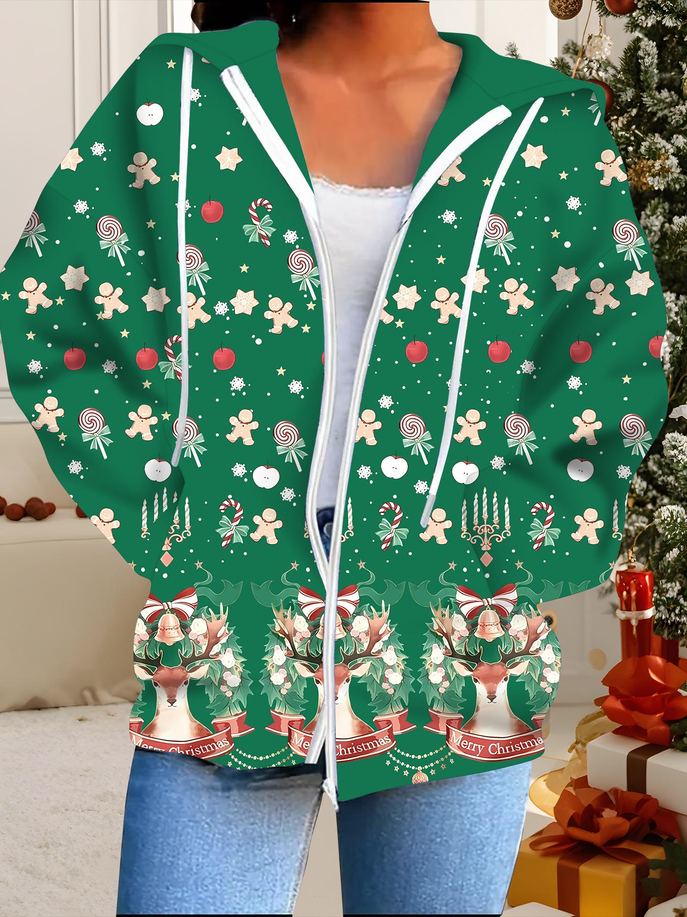 

Рождественский кардиган с капюшоном, 3D-печать, большого размера, осенне-зимний, в стиле ретро 1XL зелёный