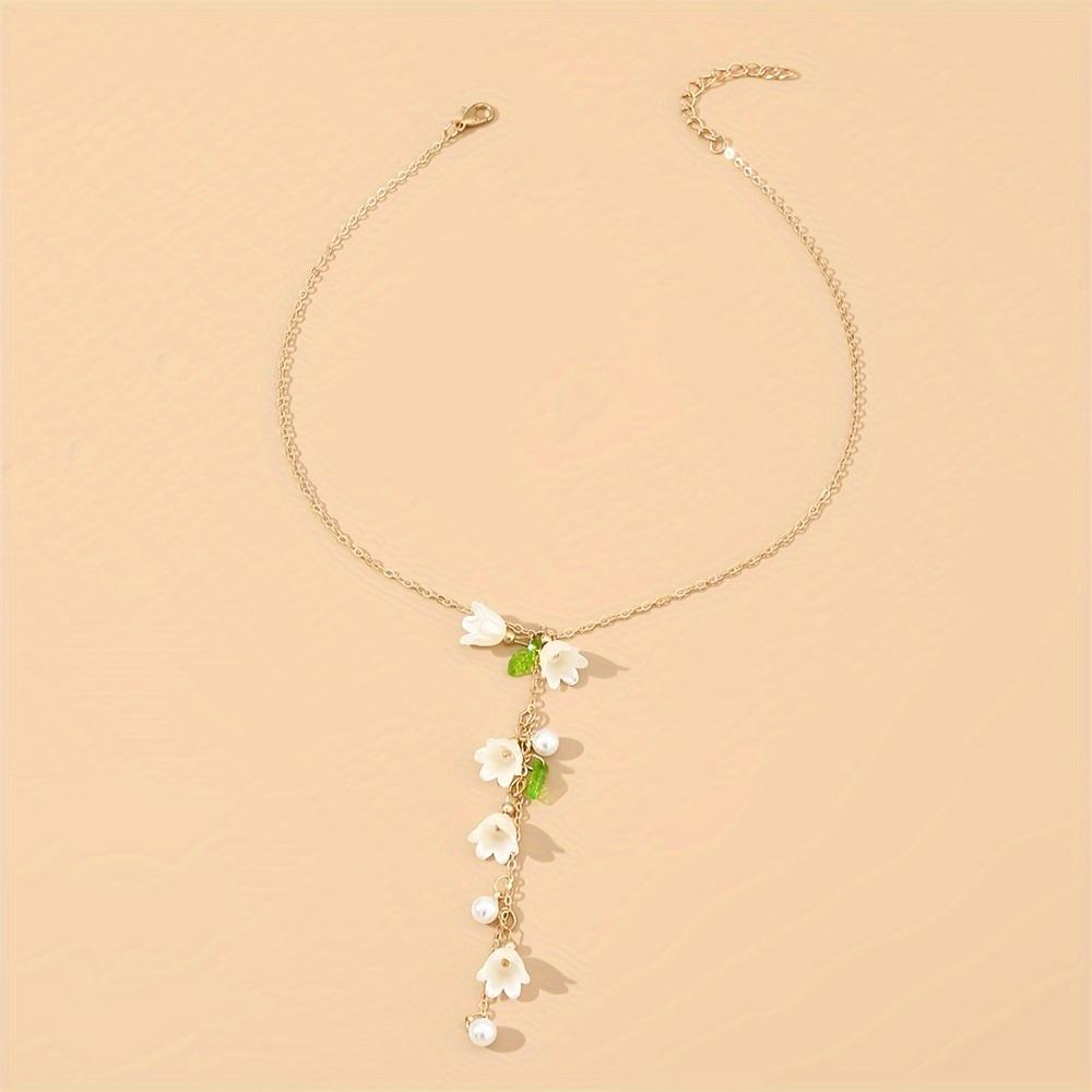 1pc Personalized Creative Lily of the Valley Pendant Y-Shaped Necklace Fashionable and Versatile Lily of the Valley Tassel 17.51 in золотой