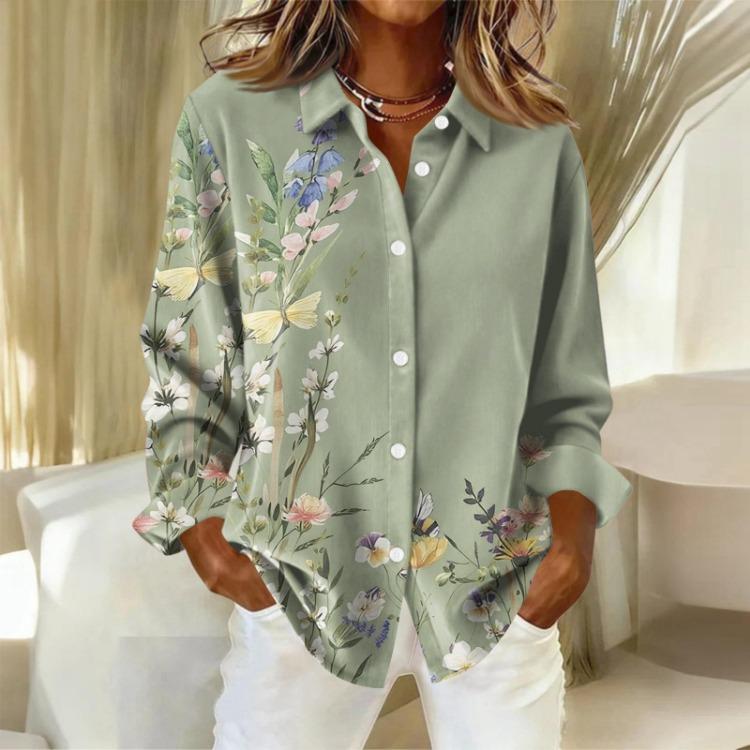 

Floral Print Button Women Long Sleeve Casual Shirt Blouse Plus Size Basic Top XXL