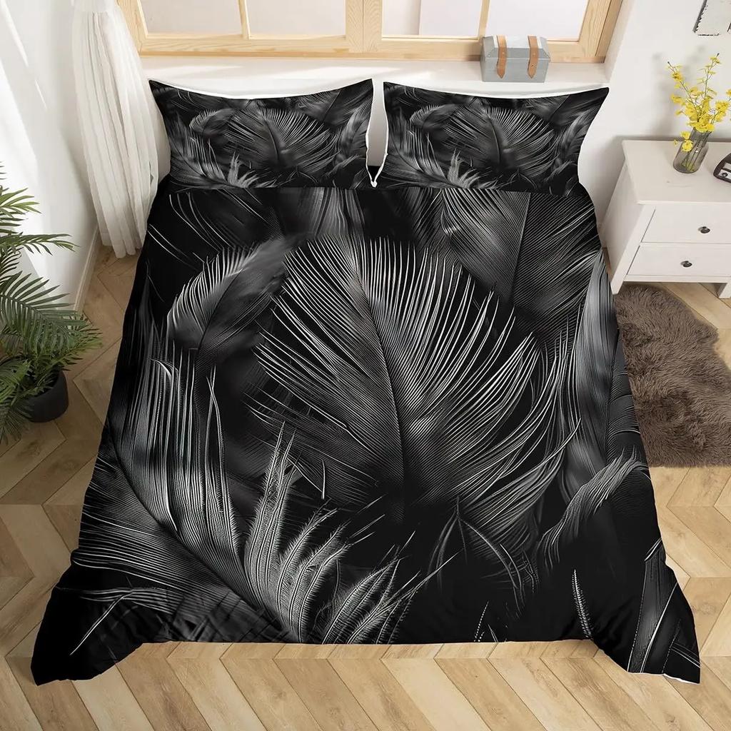 Peacock Feather Print Duvet Cover Set Queen Twin Bird Feathers Element Bedding Set Wild Animals Comforter Cover for Girls Teens
