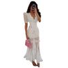 European and American women's clothing 2026 summer new elegant perspective chiffon deep V ruffle edge high waist fishtail dress