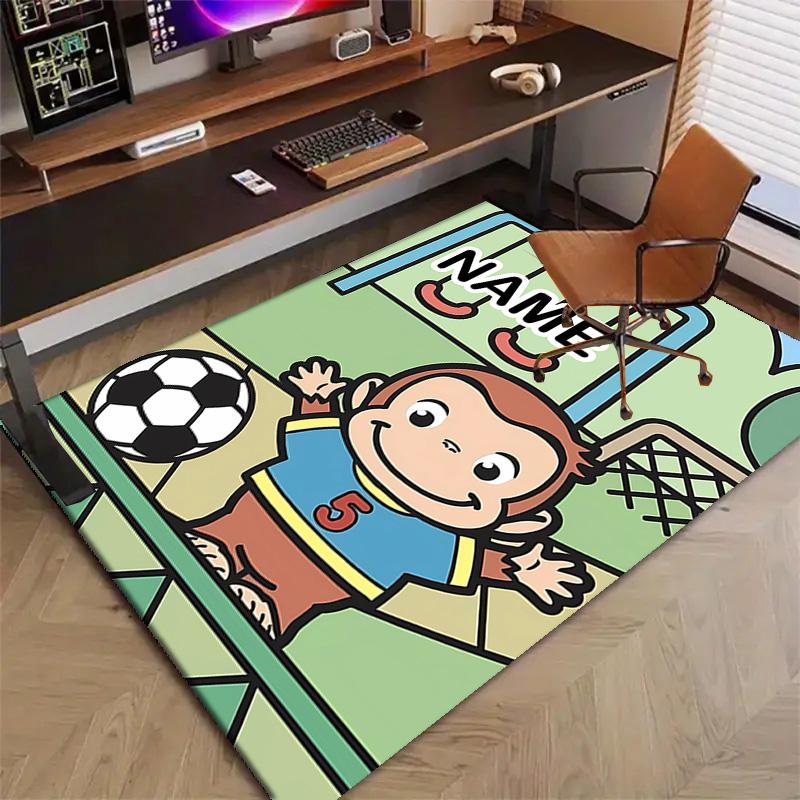 Custom Curious George Mat Personalized Name, Polyester Washable Indoor Entryway Rug, Gift for Christmas, Easter, Thanksgiving Day