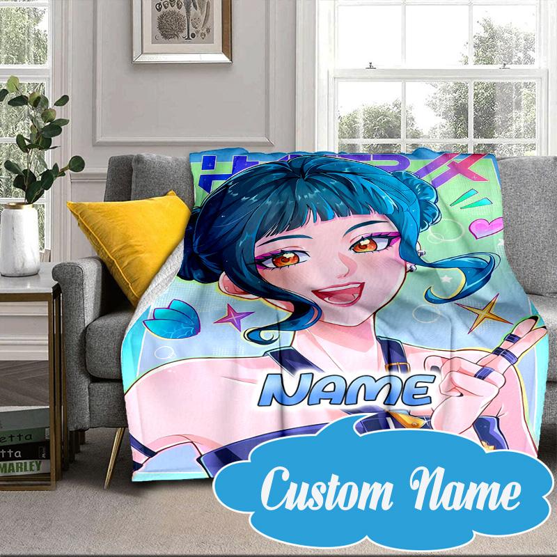 Custom Name KPop Cartoon Blanket bed sofa Blanket Flannel Blanket for Camping, Hiking, Picnic Essentials,gift for Fan family