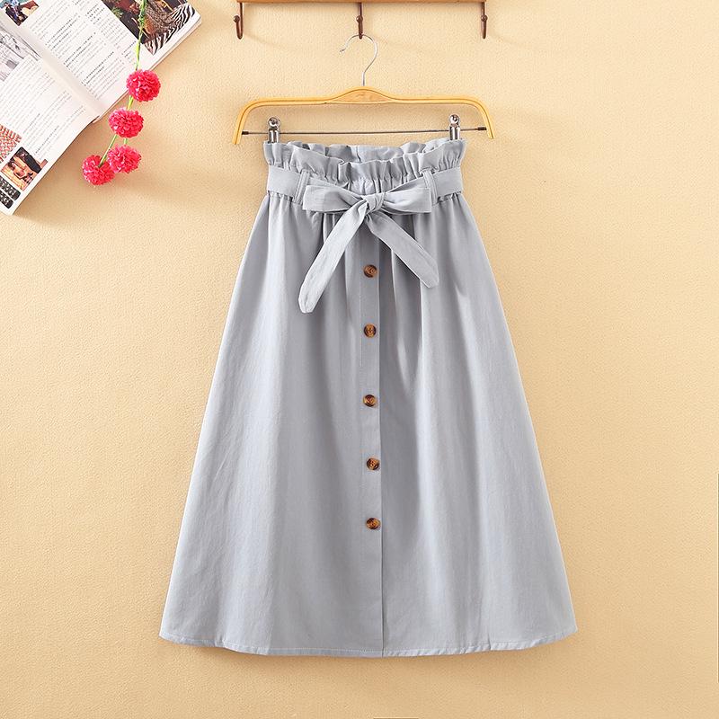 Literary High-Waist Buttoned A-Line Midi Skirt