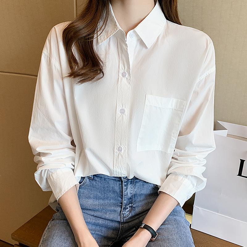 White Shirt for Women Long Sleeves Mid-length New Exquisite Elegant Simple and Versatile Casual Shirt