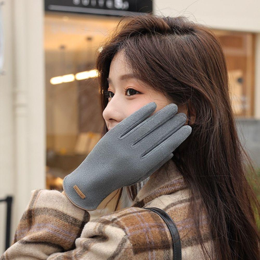 

Элегантные уличные велосипедные бархатные утолщенные термоперчатки женские перчатки с протекающими пальцами чёрный