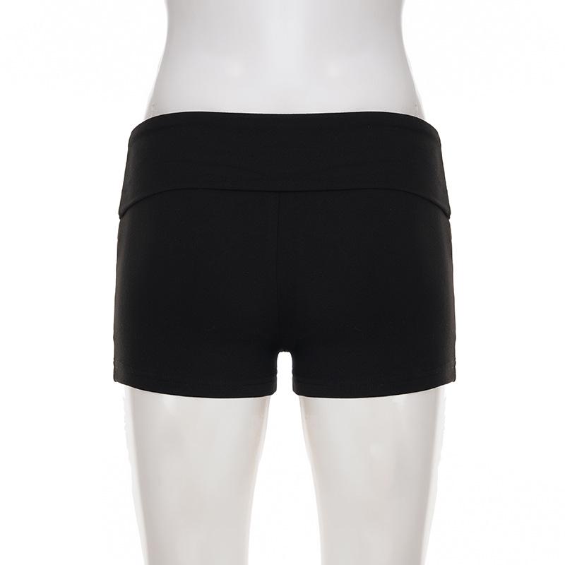 Pantaloncini a maglia ultra-corti a vita bassa con rivetti, stile europeo e americano - Abbigliamento casual sexy e snellente