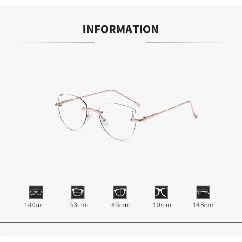 Rimless Cat Eye Photochromic Glasses for Myopia Correction with Diamond Decor and Anti Blue Light Features
