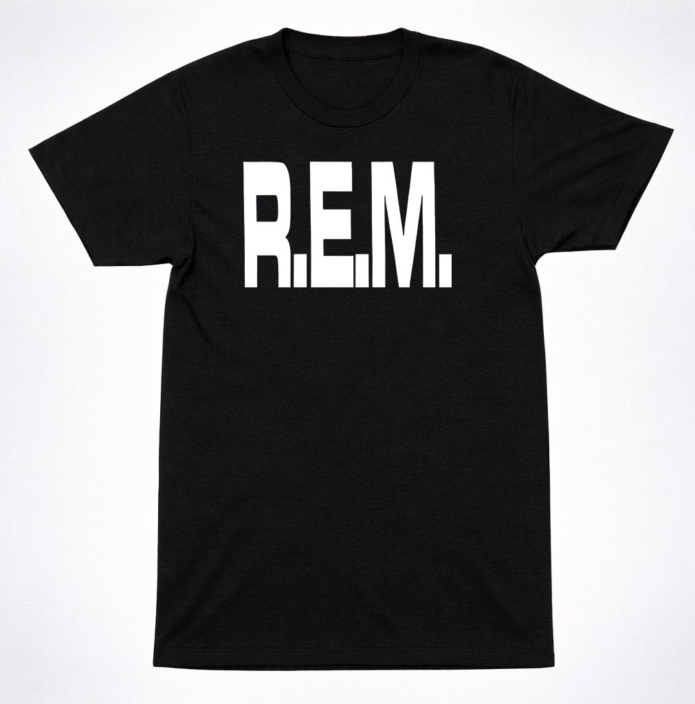 R.E.M. Classic Block Logo Shirt Alternative Rock Vintage Minimal Black Tee S