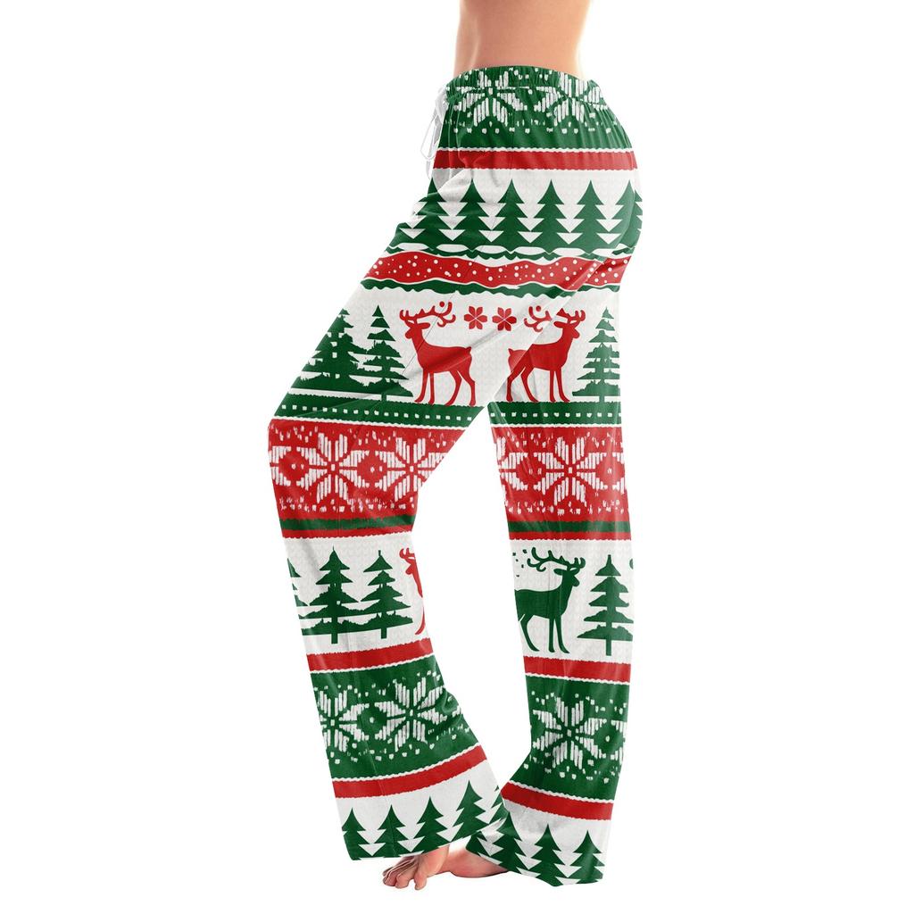 Women's Christmas Print Casual Pants with No Pockets