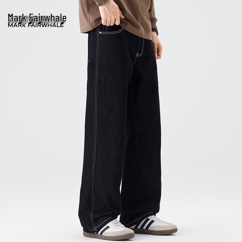Mark Fairwhale Men's American Retro Loose Straight-Leg Black Denim Jeans