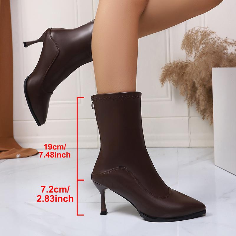 Sexy Pointed Toe High Heels Boots Women Plus Size 34-42 Back Zipper Thin Heel Ankle Boots Women Pu Leather Short Booties Mujer