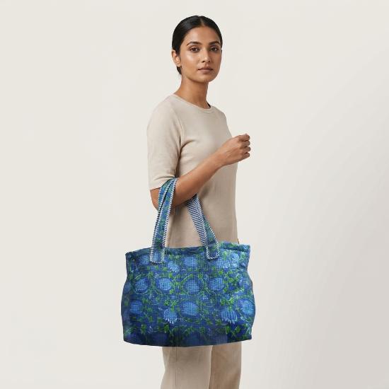 Shoulder Bag Usalover925 Blue Quilted Cotton Floral Print Shoulder Bag 46