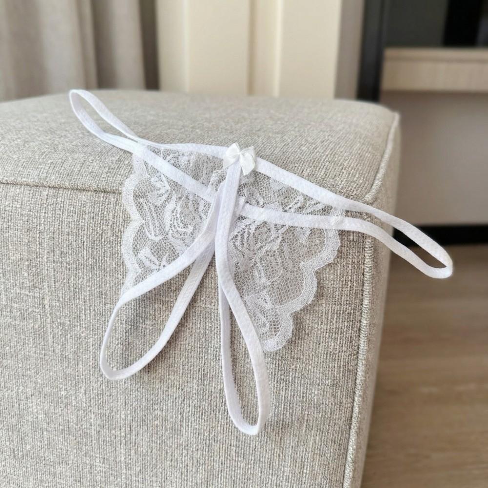 Low Waist Bow Mesh Lace Panties Hollow Lace Underpants Breathable Thin Belt Thong  Women