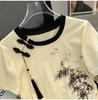 Cotton Chinese Style Women's T-shirt Summer Tees Short Sleeve Slim Women Tops Vintage O-necks Embroidery Korean Clothing Sales