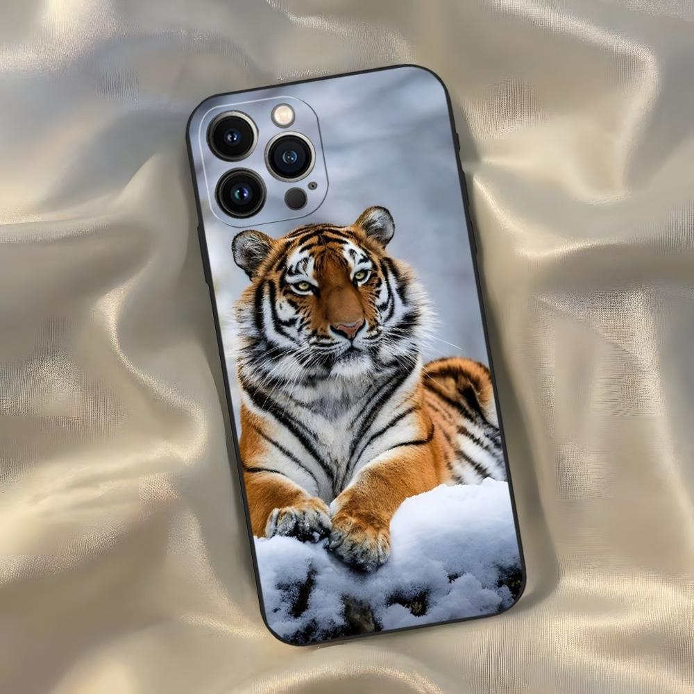 

Cartoon Tiger Painting Phone Case for Iphone 16 15 14 13 12 11 Pro Max Xr X Xs Mini 8 Plus SE 2022 Black Soft Silicone Cover iPhone 13 Pro Max