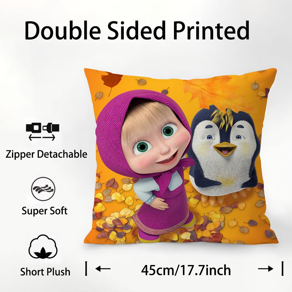 M-Masha And B-Bears Pillow Case Plush Fabric Soft Double Sided Print Sofa Cushion Cover Throw Pillow Covers