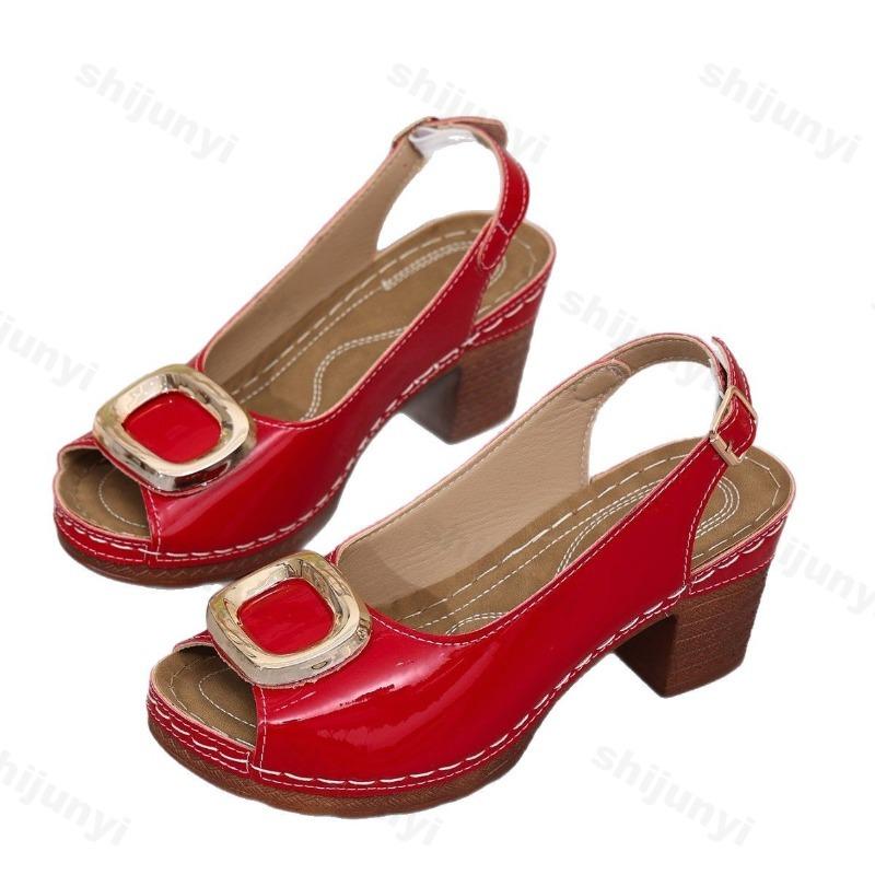 Large Size Women's Sandals 2025 Summer New Comfortable Height Increase Chunky Heels Buckle Strap Luxury Elegant Pumps